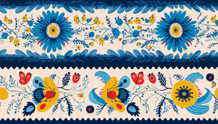 Ukrainian national style ornament abstract floral pattern. collage contemporary hand drawn print