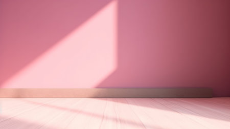 Empty light pink wall with beautiful chiaroscuro. Elegant minimalist background for product presentationの素材