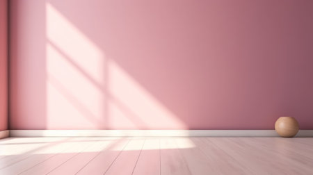 Empty light pink wall with beautiful chiaroscuro. Elegant minimalist background for product presentationの素材