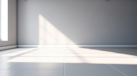 Light gray wall and smooth floor with interesting light reflections. background for the presentationの素材
