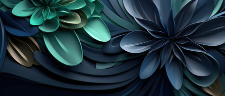 Dark blue beautiful floral background with abstract leaves 3Dの写真素材