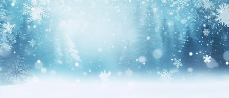 Beautiful background image of small snowdrifts, falling snow and snowflakes in white and blue tones
