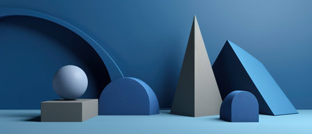 blue geometric Stone and Rock shape background, minimalist mockup for podium display or showcase, 3d renderingの写真素材