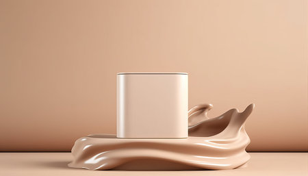 minimal pedestal podium display with brown foundation cream, stage showcase for beauty and cosmetics product, 3d illustrationの写真素材