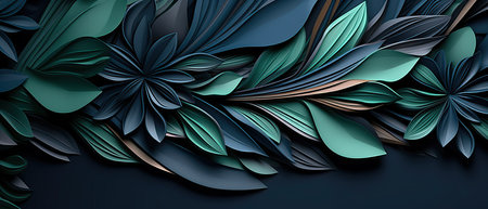 Dark blue beautiful floral background with abstract leaves 3D