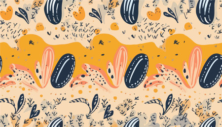 Hand drawn bright ethnic style botanical ornament pattern. Cute abstract organic shapes print. collage contemporary design.のイラスト素材