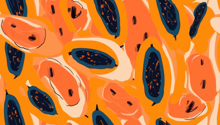 Bright abstract papaya print. Modern hand drawn seamless pattern. fashionable template for designのイラスト素材