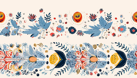 Ukrainian national style ornament abstract floral pattern. collage contemporary hand drawn printのイラスト素材