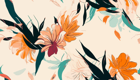 Bright hand drawn blossom artistic flowers print. Modern botanical pattern. fashionable template for designのイラスト素材