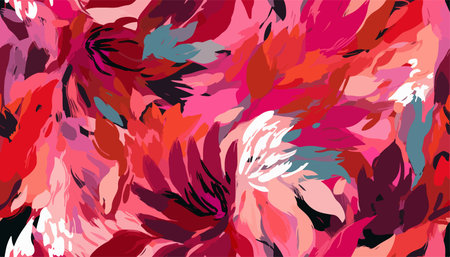 Colorful acrylic Painted Pink and red flowers pattern, Cute hand drawn colorful artistic flowers print. Modern botanical pattern. fashionable template for designのイラスト素材