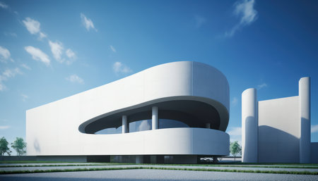 Futuristic architecture with blue sky. 3d renderingの素材