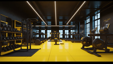 Gym fitness club with yellow.3d renderingの素材