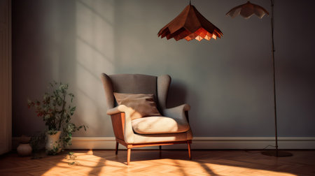 Lazy armchair in the room with sun light.3d renderingの素材