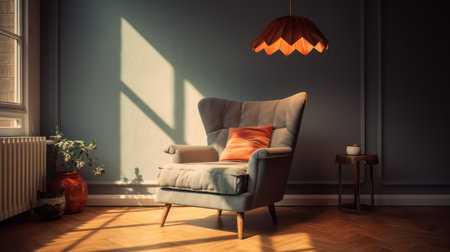 Lazy armchair in the room with sun light.3d renderingの素材