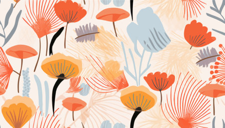 Abstract artistic cute botanical print. Hand drawn collage contemporary seamless pattern.のイラスト素材