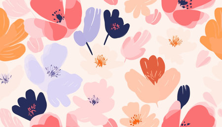 Bright hand drawn blossom flowers print. Modern simple botanical pattern. Fashionable template for...