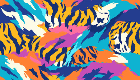 Hand drawn abstract colorful pattern with tiger skin. Creative collage contemporary seamless pattern. Fashionable trendy template for design.のイラスト素材