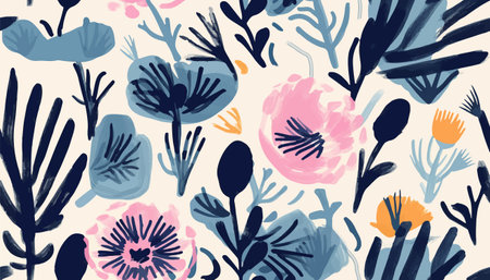 Hand drawn abstract trendy flowers pattern. collage contemporary print. fashionable template for designのイラスト素材