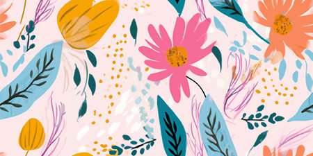 Hand drawn naive abstract flowers and leaves print. Cute collage pattern. fashionable template for...