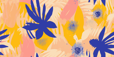 Hand drawn bright abstract organic botanical shapes pattern. collage contemporary print. fashionable template for designのイラスト素材