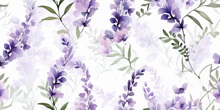 Lavender pressed dried flowers. Seamless pattern with Lavender floral plants. Seamless stylized watercolor flower pattern. Tiled and tillable, Wallpaper, wrapping paper design, textile, scrapbookingのイラスト素材