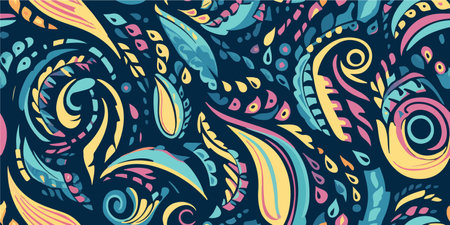 Abstract cute hand drawn paisley ornament pattern. trendy ethnic style. Fashionable vector template for your design.のイラスト素材