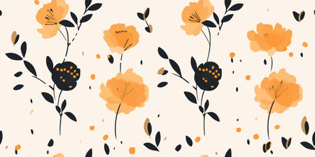 Hand drawn retro style simple floral print. Minimalist trendy pattern. fashionable template for designのイラスト素材