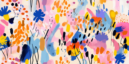 Hand drawn bright artistic abstract floral print. Modern cute collage pattern. fashionable template...
