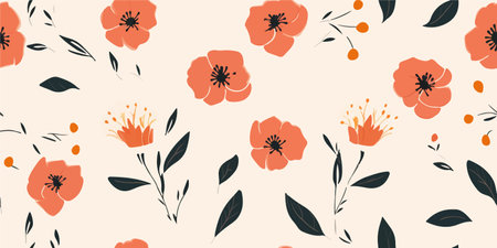 Hand drawn retro style simple floral print. Minimalist trendy pattern. fashionable template for designのイラスト素材