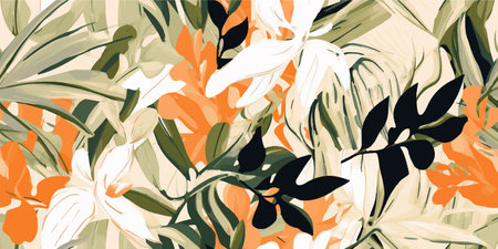 Modern exotic jungle plants illustration pattern. Creative collage contemporary floral seamless pattern. Fashionable template for design.のイラスト素材