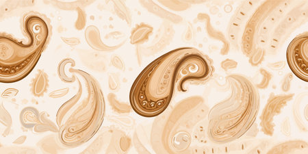 Soft beige hand drawn paisley pattern. Abstract trendy ethnic style. fashionable vector template for your designのイラスト素材
