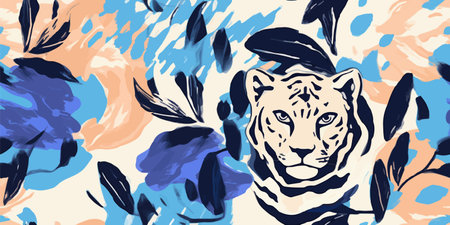 Trendy contemporary floral seamless pattern with leopard print. Fashionable template for design. Soft feminine pastel palette.のイラスト素材