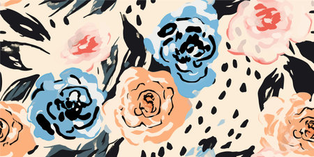 Trendy contemporary floral seamless pattern with leopard print. Fashionable template for design. Soft feminine pastel palette.のイラスト素材