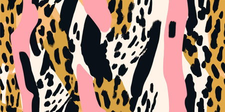 Modern striped leopard skin seamless pattern. Hand drawn trendy abstract print. Creative collage seamless pattern.のイラスト素材