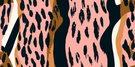 Modern striped leopard skin seamless pattern. Hand drawn trendy abstract print. Creative collage seamless pattern.のイラスト素材