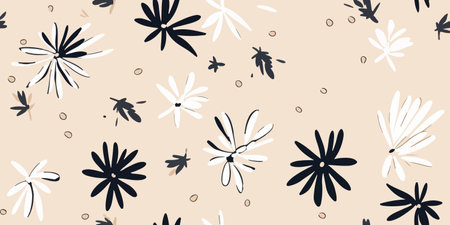 Hand drawn black and white simple abstract daisy print. creative collage pattern. fashionable...