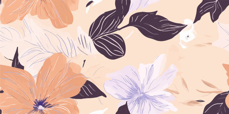 Trendy contemporary floral seamless pattern. Fashionable template for design. Soft natural color palette.のイラスト素材