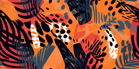 Hand drawn abstract jungle pattern with leopard print. Creative collage contemporary seamless...