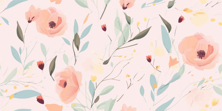 Feminine floral seamless pattern. Fashionable template for design. Soft color paletteのイラスト素材