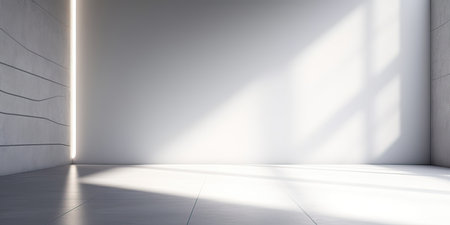 Light gray wall and smooth floor with interesting light reflections. background for the presentationの写真素材