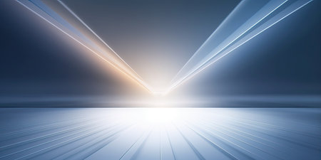 Universal abstract gray blue background with beautiful rays of illumination. Light interior wall for presentationの写真素材