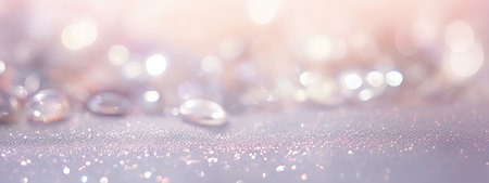 Beautiful festive background image with sparkles and bokeh in pastel pearl and silver colors. Selective focus, shallow depth of fieldの素材
