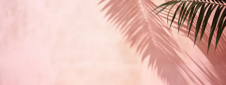 Shadow of palm leaves on pink wall with a beautiful plaster textureの素材