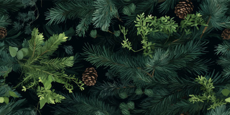 Vector seamless background with fir tree branches and cones.Seamless patternのイラスト素材