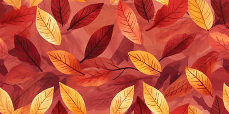 Seamless pattern with acorns and autumn oak leaves in Orange, Beige, Brown and Yellow. Perfect for wallpaper, gift paper, pattern fills, web page background, autumn greeting cards.のイラスト素材