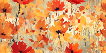 Modern autumn leaves. Vector seamless pattern background of Fall flower season ,Creative collage contemporary Print in rustic vintage style, textile or wallpapers on Autumn background.のイラスト素材