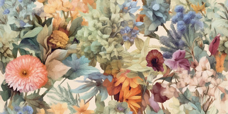 Elegant Seamless Pattern with Cute beautiful botanical plants Flowers. Pretty Texture in Country Style for Cloth, Textile, Wallpaper, background for fashion prints. spring bouquetのイラスト素材