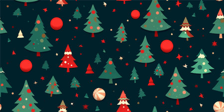 Christmas tree minimal seamless pattern in trendy green and coral color for background, fabric, textile, wrap, surface, web and print design. Xmas Wrapping paper concept. Banner. Vector illustrationのイラスト素材