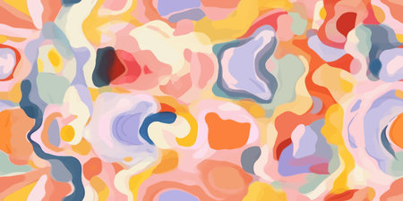 Psychedelic hippie seamless pattern. Vintage wavy acrylic background. Vector nostalgic retro 60s groovy illustration. Textile and surface design with old fashioned hand drawn naive geometric printのイラスト素材