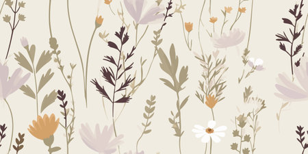 Colorful flower seamless pattern illustration. Children style floral doodle background, funny basic nature shapes wallpaper.のイラスト素材